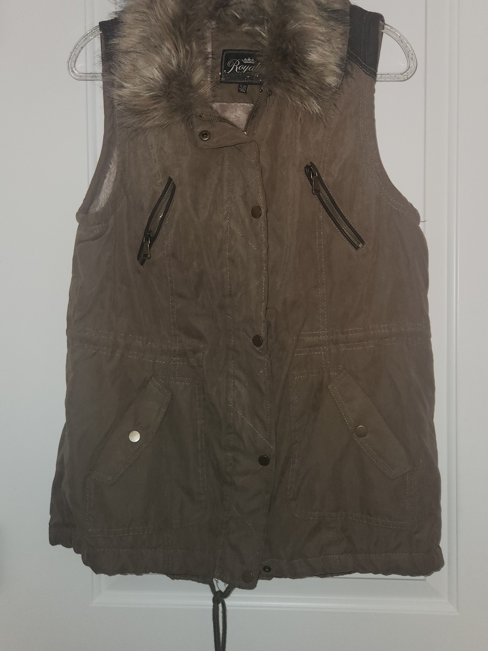 Faux Fur Collar Utility Cargo Vest by Royalty For Me NWOT
